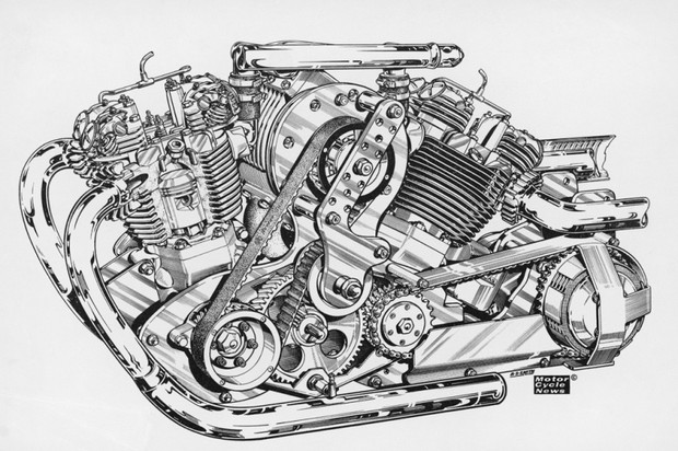 Double moteurs Triumph avec un compresseur à palettes.